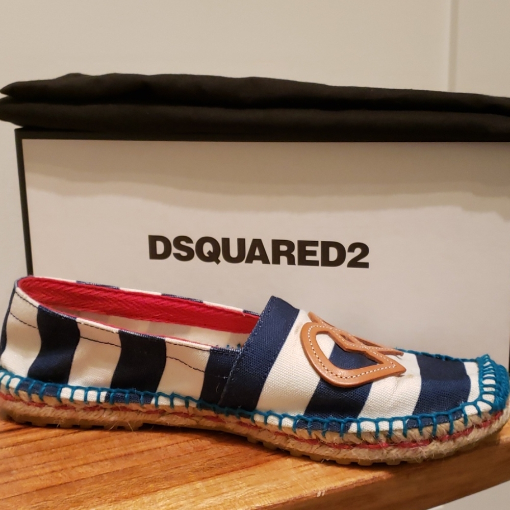 Dsquared2 Flat Espadrilles Blue and White Stripes - Picture 6 of 11